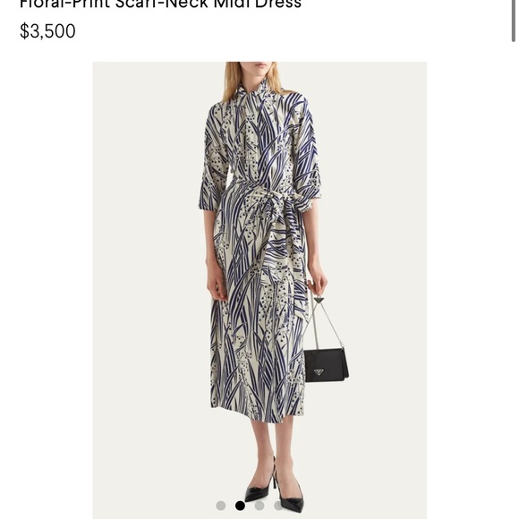 PRADA**Floral Print Scarf Neck Midi Dress***I 38; US 4***$3500 CURRENT!!!!!!!! - Picture 1 of 12